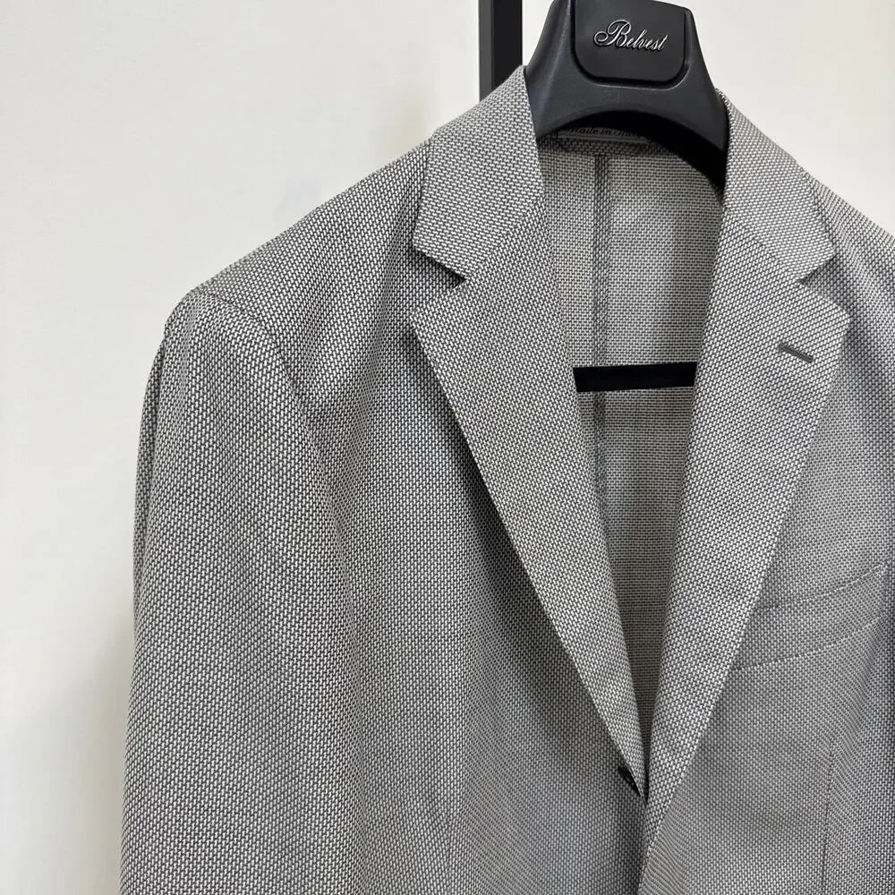 Belvest Wool Grey Houndstooth Sport Coat 50 NEW Unstructured Blazer Jacket